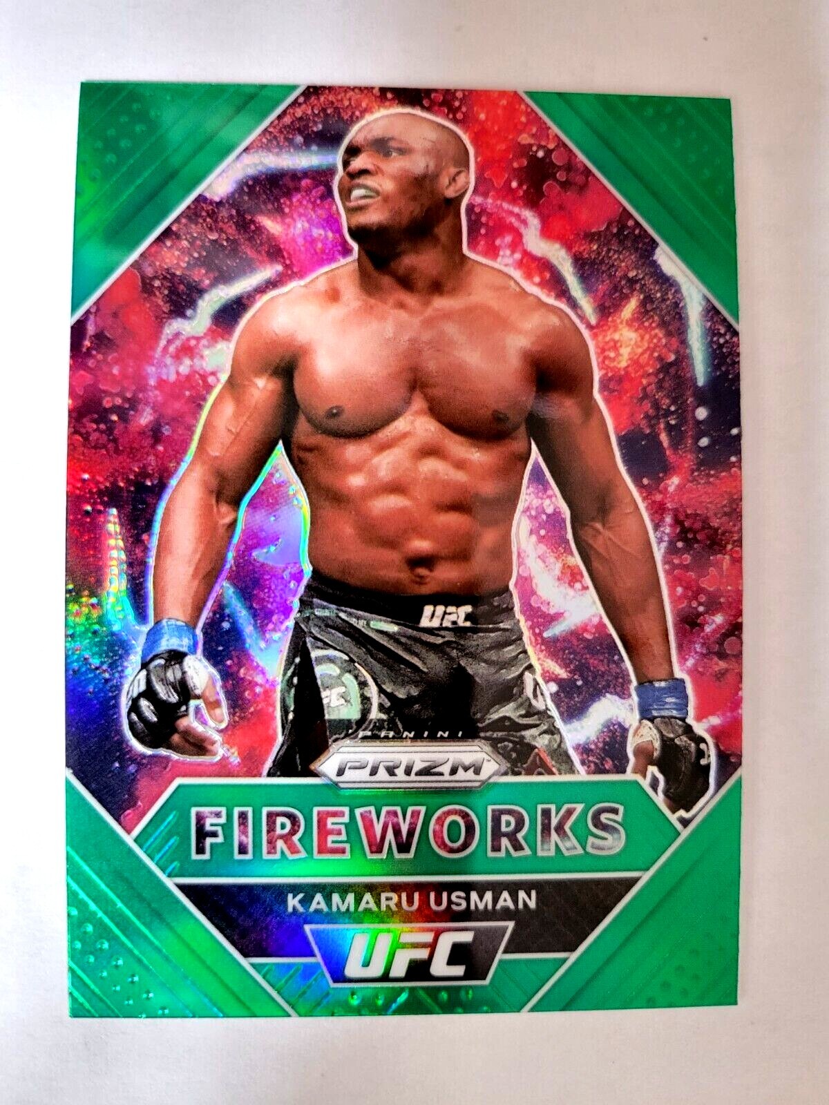 2021 Panini UFC Prizm Kamaru Usman Green Firework Prizm 24 Debut Edition