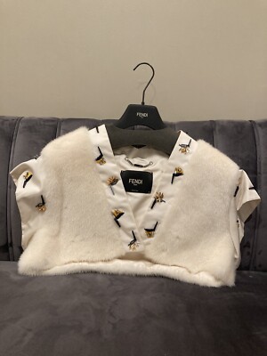 Fendi Shrug Bolero Vest Fur Beading Off White Size 40