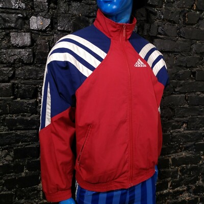 Adidas Vintage Jacket With Zipped Navy Blue Red Polyester Mens