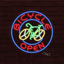 NEW "BICYCLE OPEN" w/LOGO 26x26x1 INCH LED FLEX WINDOW/WALL INDOOR SIGN 31127