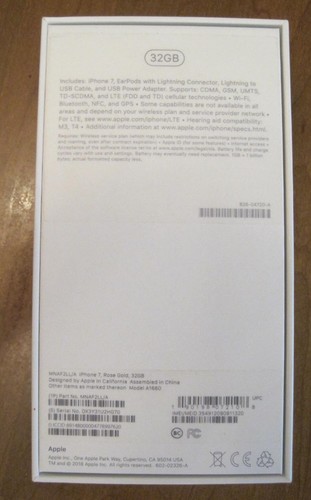 Apple iPhone 7 boîte vide d'origine d'origine uniquement 32 Go or rose - Photo 3 sur 4
