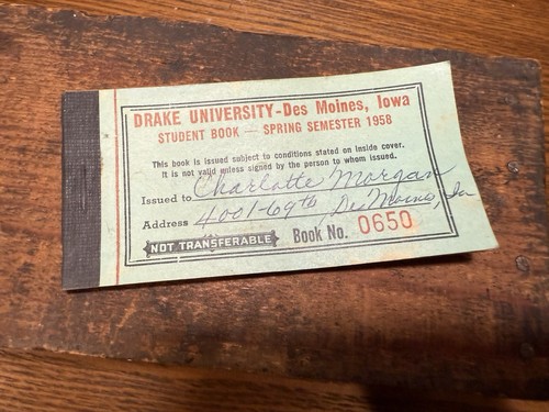Vintage 1958 DRAKE UNIVERSITY STUDENT Athletic Event Coupon ticket Booklet RARE! - Imagen 2 de 7