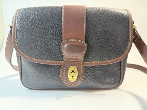Coach Sheridan Glenwood Crossbody Bag Black Pebbled Leather Brown Trim USA