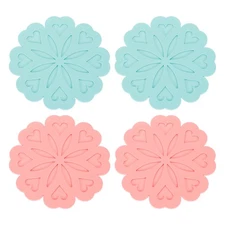 4Pcs Silicone Trivet Mats, Flower Pattern Silicone Pad Hot Pad, Pink/Light Green