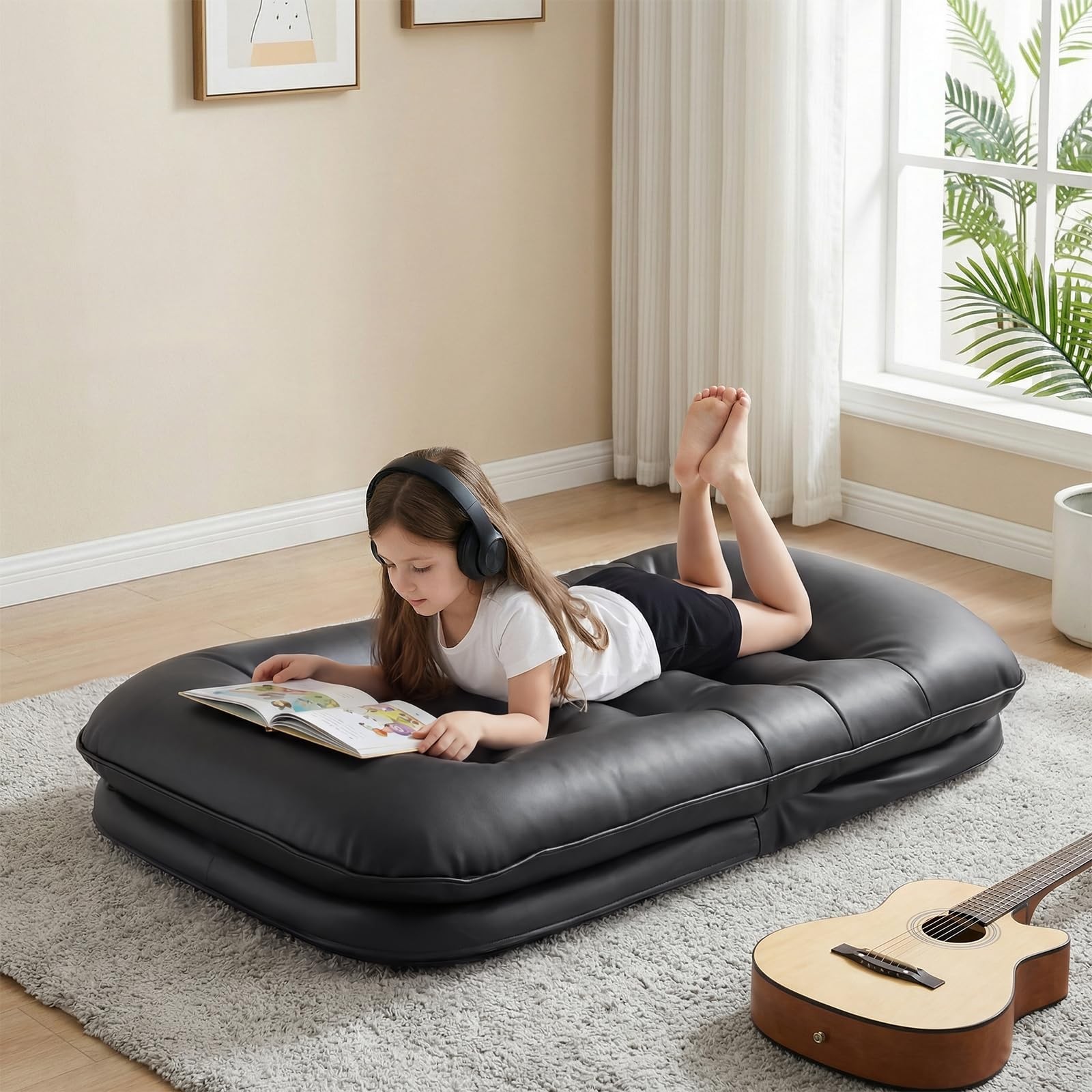 3-in-1 Foldable Comfy Saucer Chair for Bedroom,Small Sofa Chair with Backrest