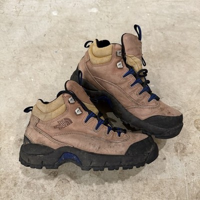 Vintage The North Face Womens Leather Hiking Shoes Tan/Black Blue Size 6.5