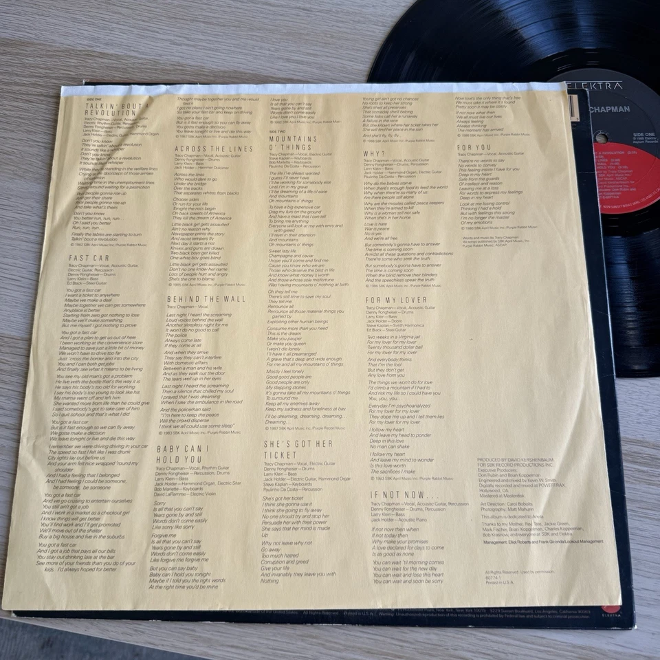 1988 Tracy Chapman Self Titled 1st US Pressing LP Complete W/OG Sleeve! VG+ - Image 3 of 4