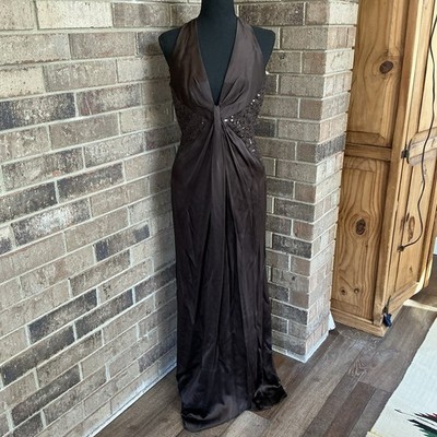 Carmen Marc Valvo Brown Halter Sequin Evening Gown Dress Women's Size 10 #10C1 | eBay Carmen Marc Valvo Brown Halter Sequin Evening Gown Dress Women's Size 10 #10C1 | eBay