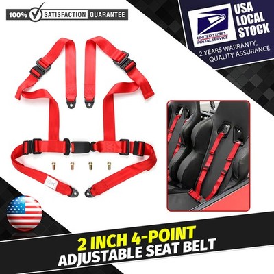 1X UNIVERSAL 4-POINT 2'' STRAP DRIFT RACING Kit SEAT BELT BUCKLE HARNESS Red