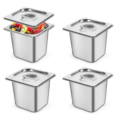 1/6 Size Hotel Pan With Lid 6 Inch Deep Stainless Steel Anti Jam Buffet