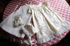 Vintage Christening Gown 4 Piece Gown Slip Hat Shoes Cream Satin  Lace 6-9 Mo