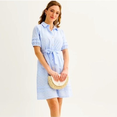 NWT Draper James RSVP puff sleeve blue eyelet shirt dress sz Large