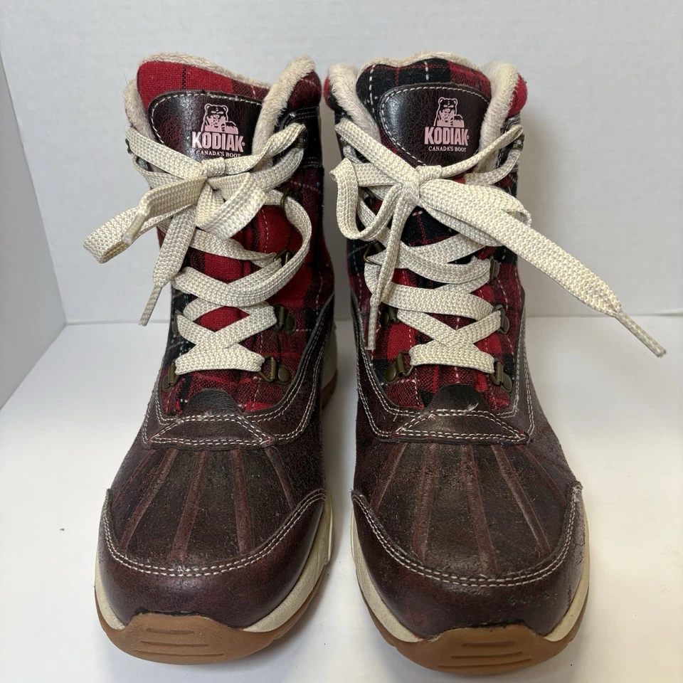 Botas Kodiak Talla 9 Rojo Cuadros Aislante Cuero Botas a Media Pantorrilla Foto 3 de 4