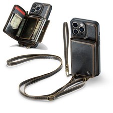 RFID Blocking Wallet Crossbody Strap Leather Case For iPhone 16 15 14 13 Pro Max