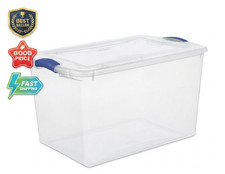 66 Qt Large Clear Plastic Storage Bin with Blue Latch Lid