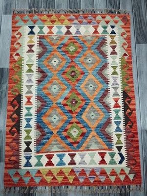 Kreide Handarbeit Afghan/Türkischer Kelim Teppich, Azteken Wolle Vorleger, Größe 120x87 CM