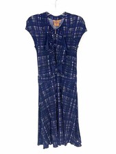 Tory Burch Size S Navy/White Plaid Ruffle Designer Dress