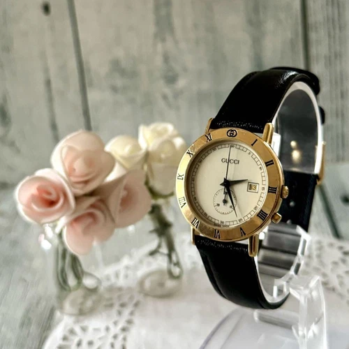 Orologio da polso analogico donna Gucci 3800Jr cassa rotonda oro nero misura 2 9 cm