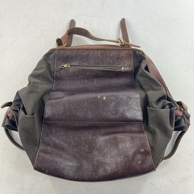 IL Bisonte 2 Way Candy Bag Canvas Leather Brown & Green Made Italy Adjustable