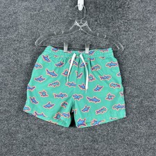 Chubbies Swim Trunks Shorts Boys Youth 14/16 Green Shark Print Lined Beach