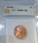 1955 S Red Lincoln Wheat 1C Penny ICG Certified MS 66+ Red Very Clean Tracking