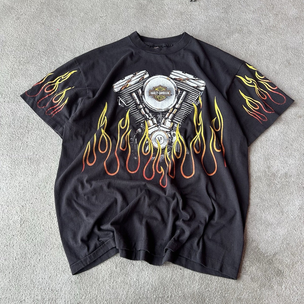 トップス 90s vintage Harley Davidson flame TEE Vintage 90s Harley Davidson Flame Logo T Shirt XL | eBay