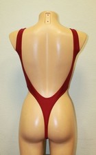 Women Thong Leotard 201-05 Open Back Dark Red Spandex Size L