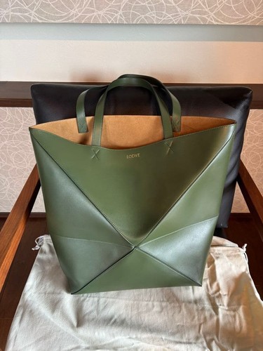 Auth LOEWE Puzzle Fold Tote XL Leather Hunter Green A4 Large B933Q18X011100