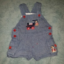 Vintage American Dog Train Classic Overalls Shortalls Gingham Railroad 6-9 month