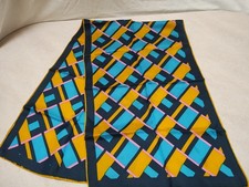 Vintage VERA Blue  Orange Rectangle Silk Blend Scarf 13.5" x 42 1/2", JAPAN