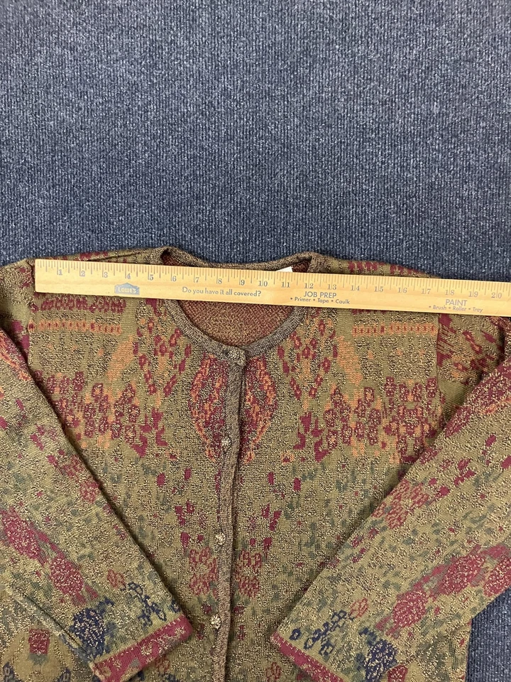 Cardigã suéter feminino vintage Weathervane grande verde vermelho tapeçaria floral anos 90 - Imagem 3 de 4