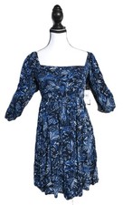 As U Wish Dress Sz. M Navy Floral,1/2 Poof Sleeve, Tiered Bust, Shirred Back NWT