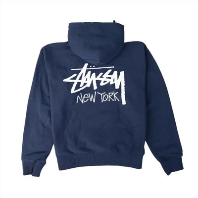 Stussy Stock New York Hoodie Navy Unissex Size Medium NWT