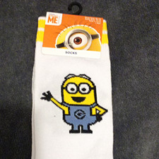 Despicable Me Minion Crew Socks Unisex Kids One Size White/Yellow 1 Pair