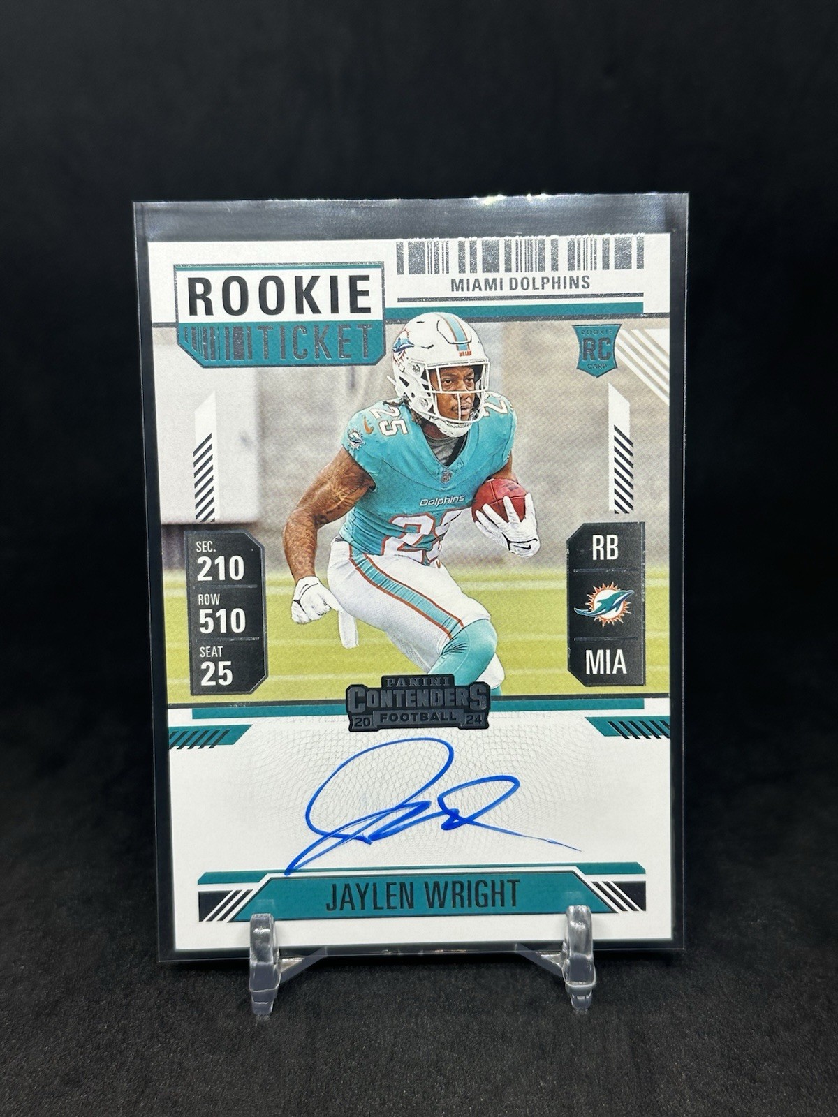 Jaylen Wright 2024 Panini Contenders Rookie Ticket Auto #132 Dolphins