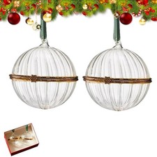 Christmas Ornament Ball, Hinged Tree with Ribbon 2pcs