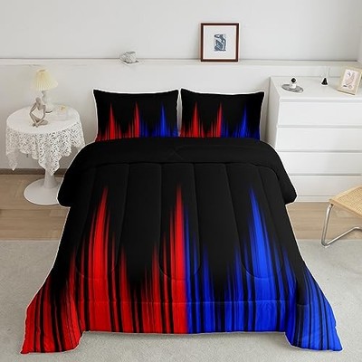 Abstract Ombre Comforter Set Red Blue and Black Comforter Queen Multi F107