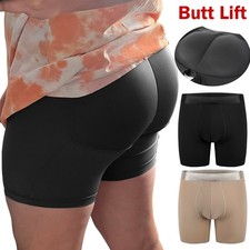 Men Padded Underwear Boxer Briefs Tummy Control Body Shaper Enhance Butt Lifter