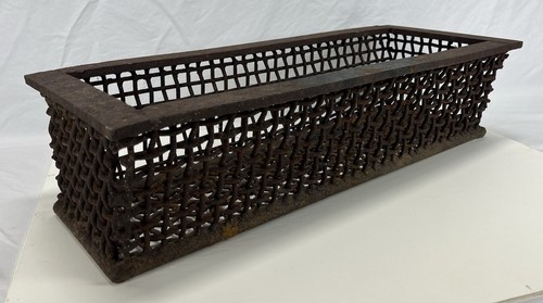 Antique Heavy 21 Pound Wrought Cast Iron Weave Grate Pattern Rectangular Planter - Picture 23 of 24