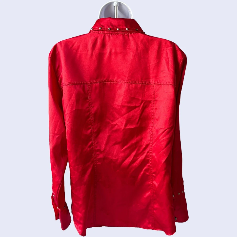 Camisa Stonebridge 8 Y2K Western cravejada cetim colarinho vermelho manga longa anos 90 - Imagem 2 de 4