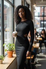 MINKPINK Black Ribbed Long Sleeve Dress - Size Large