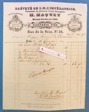 ● MODEL 1863 stationery 26 rue de la Paix in Paris invoice Fernand des Varannes