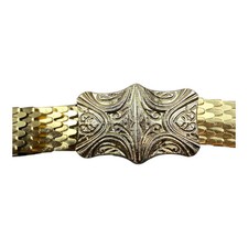 Vintage 80s Elastic Stretch Belt Brass Gold Metal Buckle Fish Scale 27-40" Boho