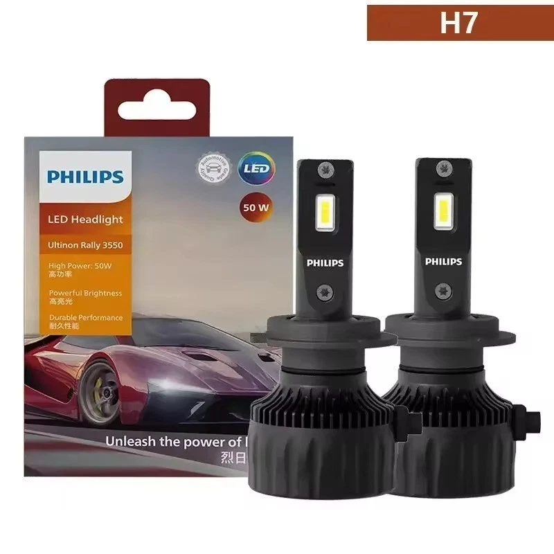 Philips Ultinon Rally 3550 H7 LED Headlight Bulbs 50W 6500K Bright White Light - Image 2 of 4