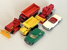 Six Lesney Matchbox Regular Wheels - Mercedes/MG/Dump Truck/Harvester/Dozer