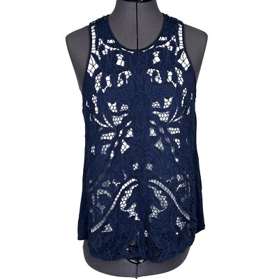 Akemi + Kin Anthropologie Crochet Overlay  Sleeveless Top Tank Scoop-Neck Navy S