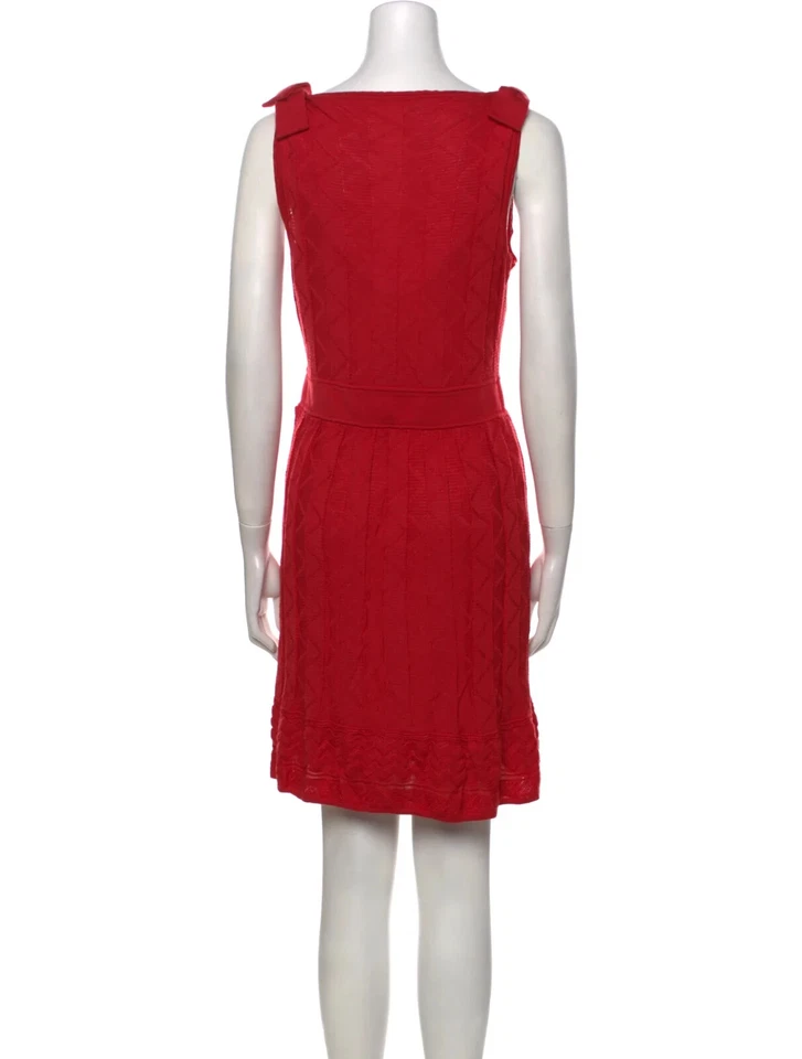 Vestido M Missoni línea A para mujer mediano rojo lana plisado lazo sin mangas cuello redondo Foto 3 de 3