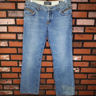 Men's Vintage Jeans 38 Ke-Pasa Leather Trim Button Fly Distressed