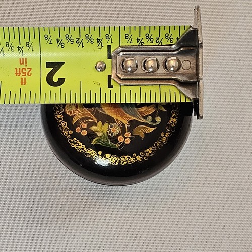 Mini scatola rotonda vintage anni 80 URSS russa dipinta a mano lacca con uccellino folklore - Foto 8 di 8