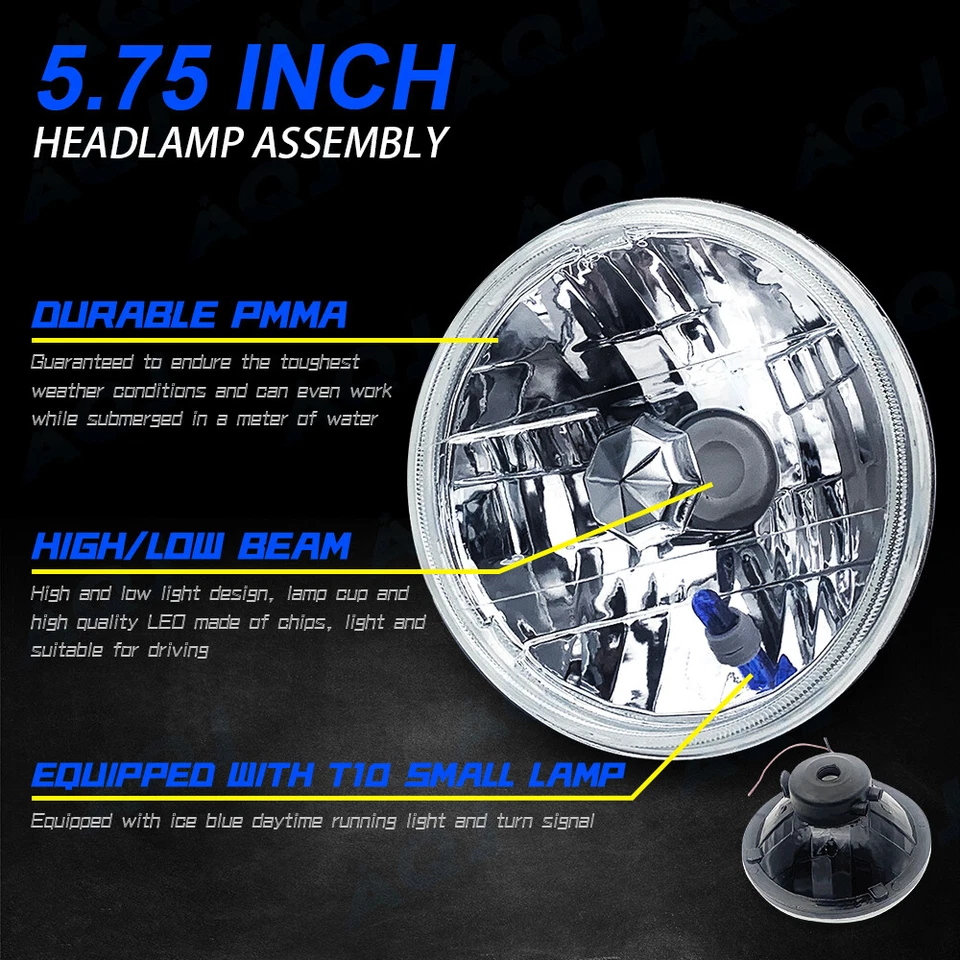 4pcs 5-3/4" 5.75" H4 LED Headlight Hi/Lo Beam white for Lincoln Continental - Image 3 of 4